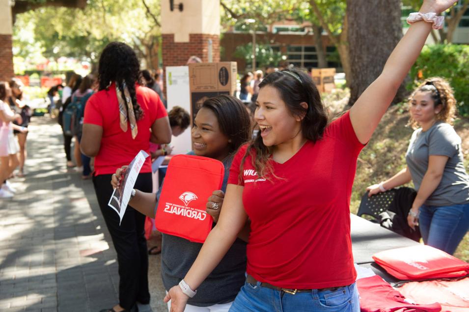 students at an admissions event